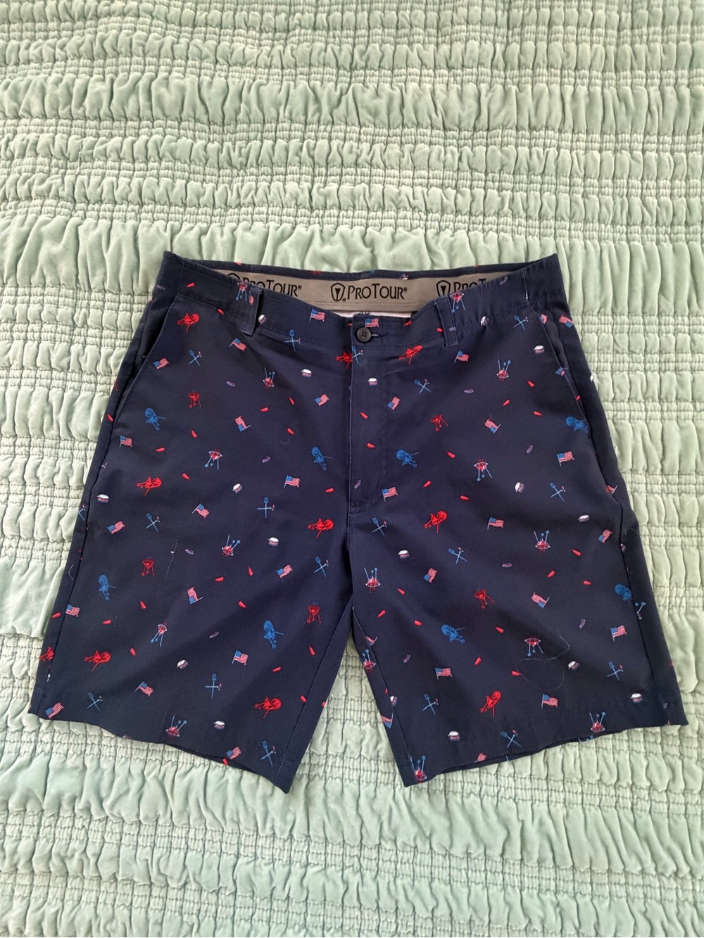 ProTour Men’s Navy Flat Front Shorts with Red & Blue Motif-36